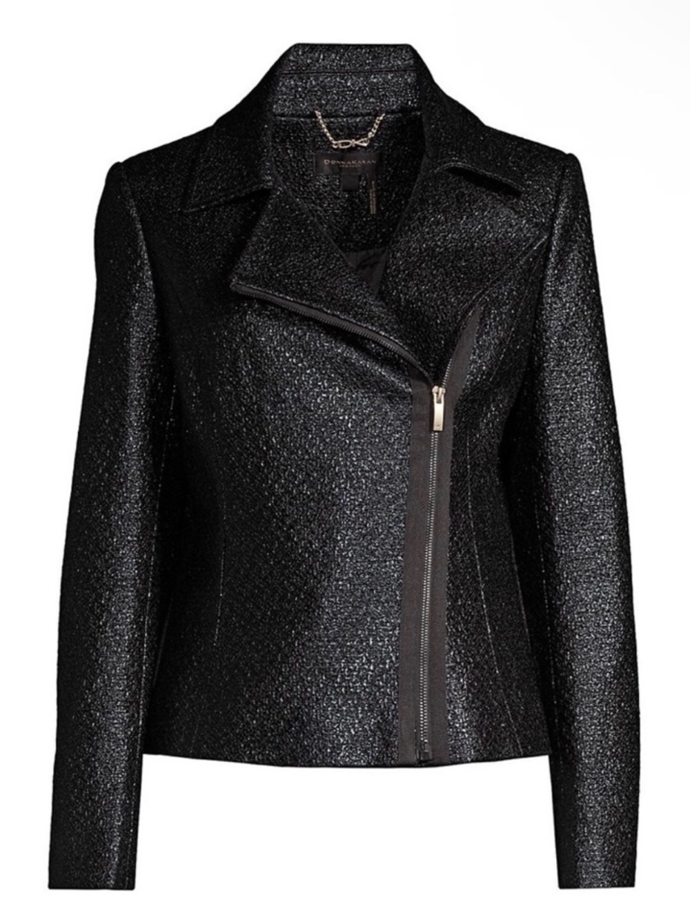 DONNA KARAN New York textured coated asymmetrical-zip moto jacket Size 16